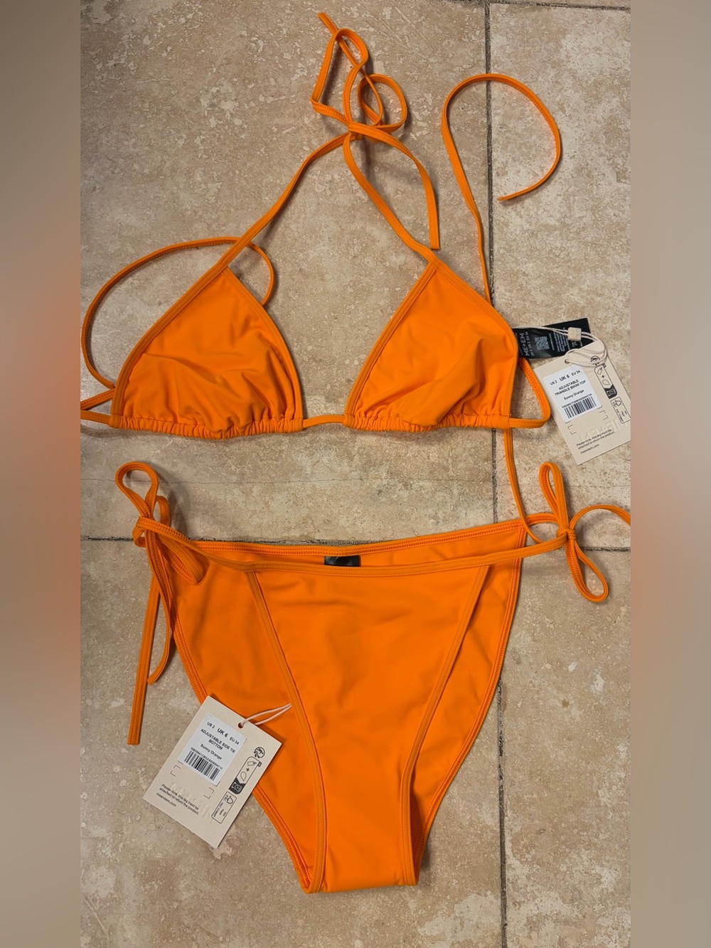 NWT- Me & Em Women’s Orange Tie-Side Bikini Set